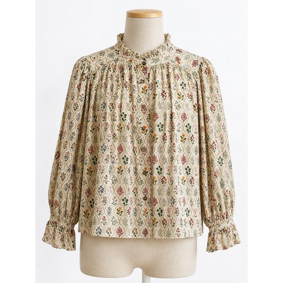 entro Tops - New Entro Garden Party Top Size Large Button Front Ruffle Collar Puff Sleeve